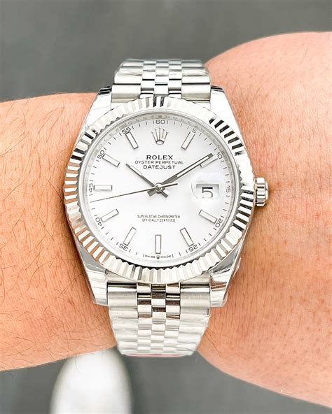 rolex datejust 41 white dial on wrist|rolex datejust 41 price.